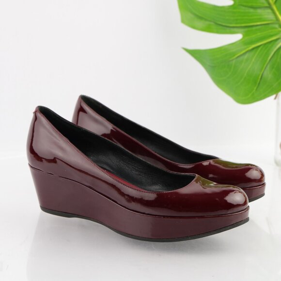 Marc Jacobs Womens Pump Size 7 Burgundy Patent Wedge Heel Platform Dress Shoe - Picture 12 of 14